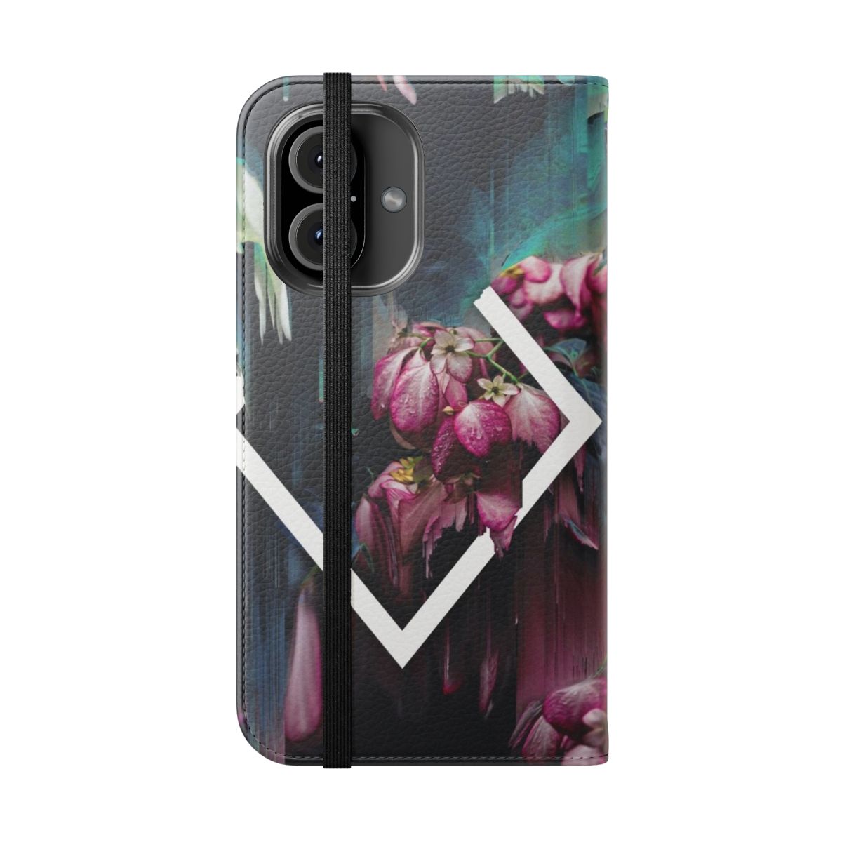 A modern, textured digital phone case featuring an abstract floral design in shades of pink and purple. - Folded Front