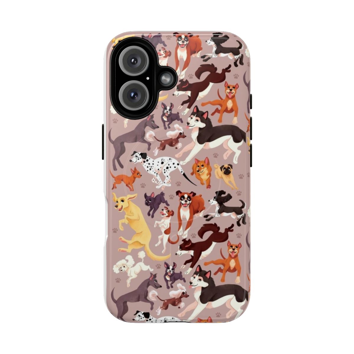 Colorful dog breed pattern illustration on a durable magnetic tough phone case