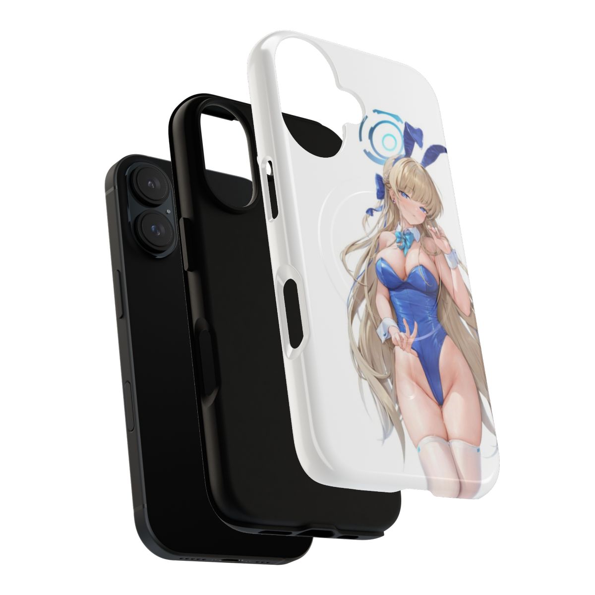 Stylish blue phone case with a cute anime bunny design, perfect for Blue Archive fans. - Layers