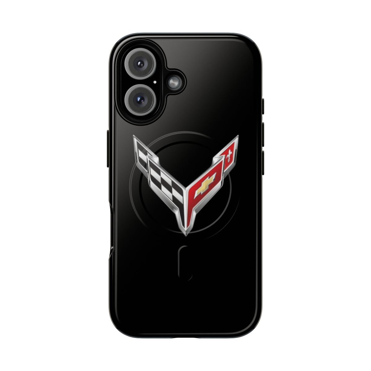 Magnetic tough phone case featuring the classic Corvette logo