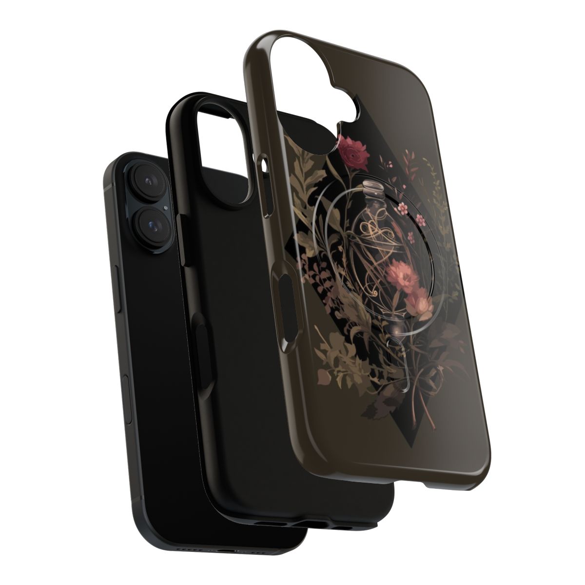 Enchanting magnetic tough phone case featuring dark academia and witchcraft-inspired floral illustration design. - Layers