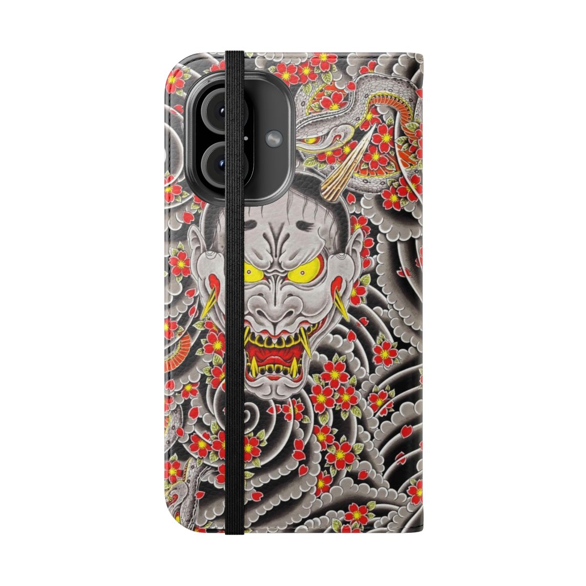 Hannya Demon Flip Cover Phone Case for Yakuza 0 Enthusiasts - Folded Front