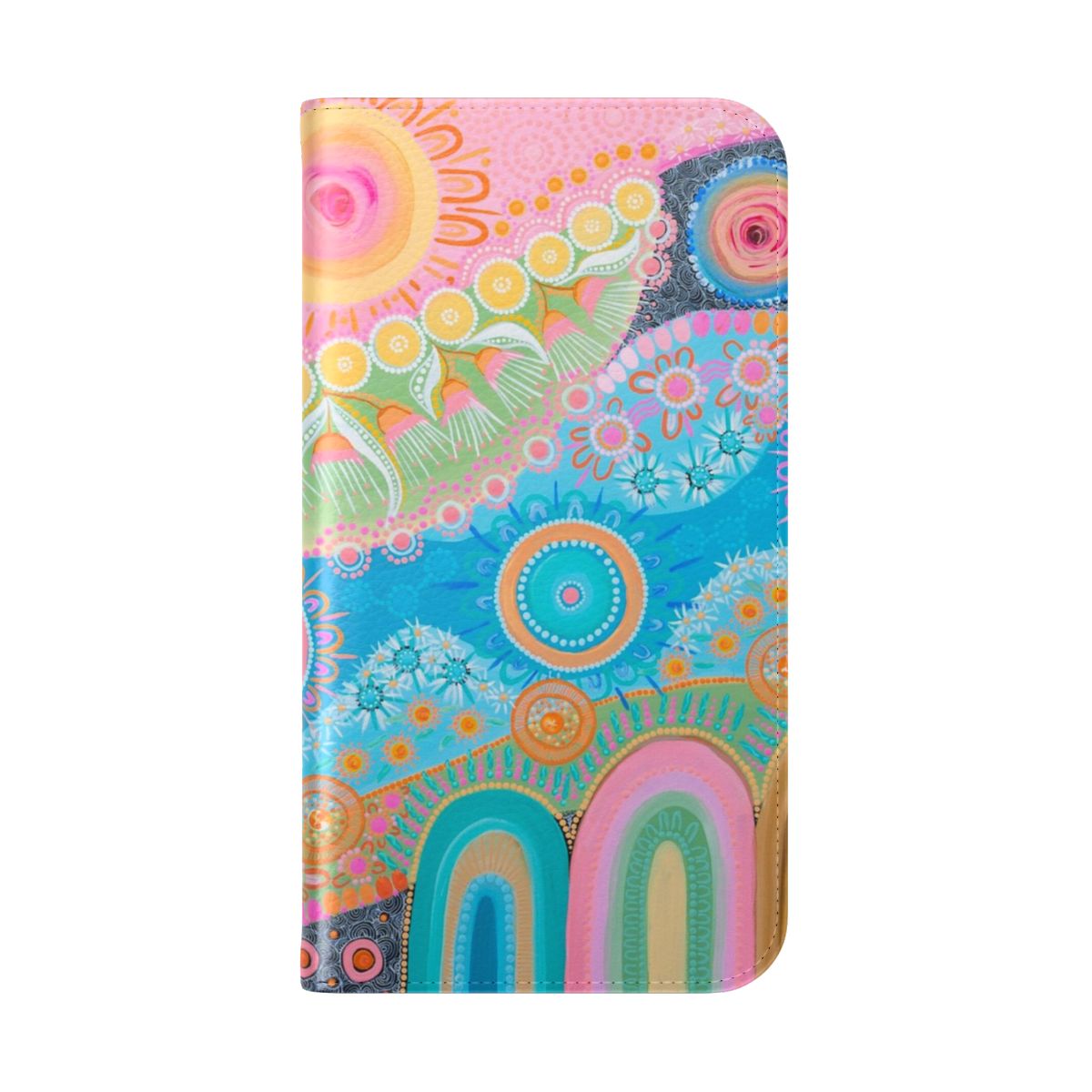 Flip cover phone case featuring vibrant first nations art design - Folded Back