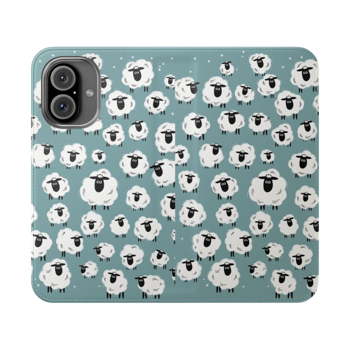 Sheep Flip Cover Phone Case with Flock of Sheep and Counting Sheep Illustration