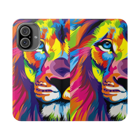 Colorful lion-themed flip cover phone case