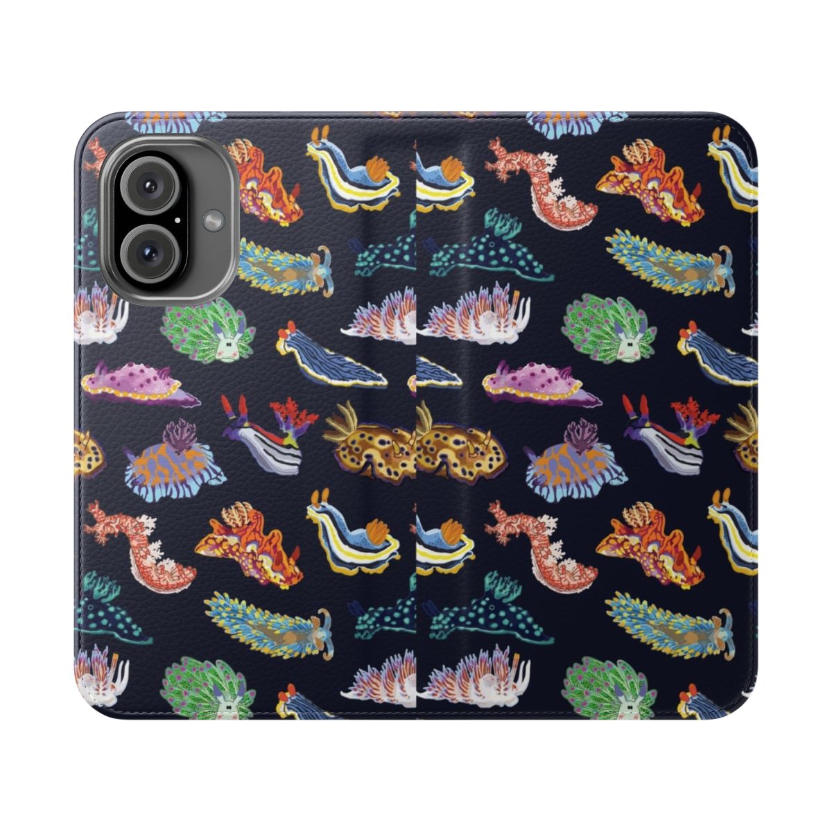 Colorful phone case with a design inspired by vibrant sea slugs and nudibranchs