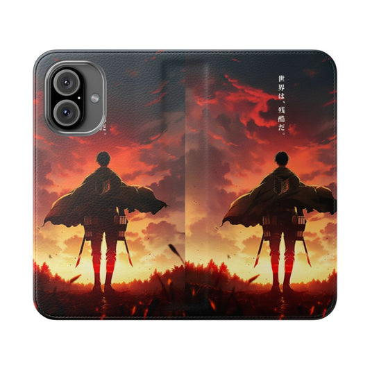 Anime-themed phone case featuring a design inspired by the popular series "Attack on Titan" and character Levi Ackerman.