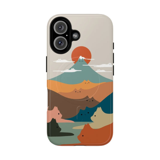 A magnetic tough phone case featuring a serene cat landscape design.