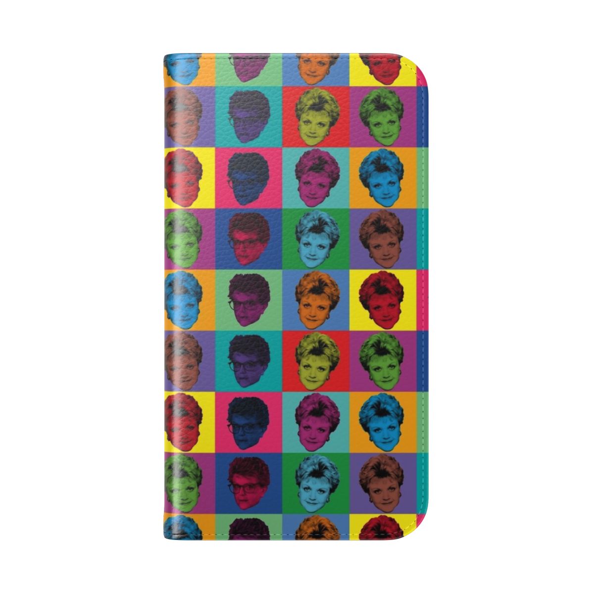 Flip phone case featuring a vintage-style illustration of Jessica Fletcher, the lead character from the 1980s TV series "Murder, She Wrote". - Folded Back