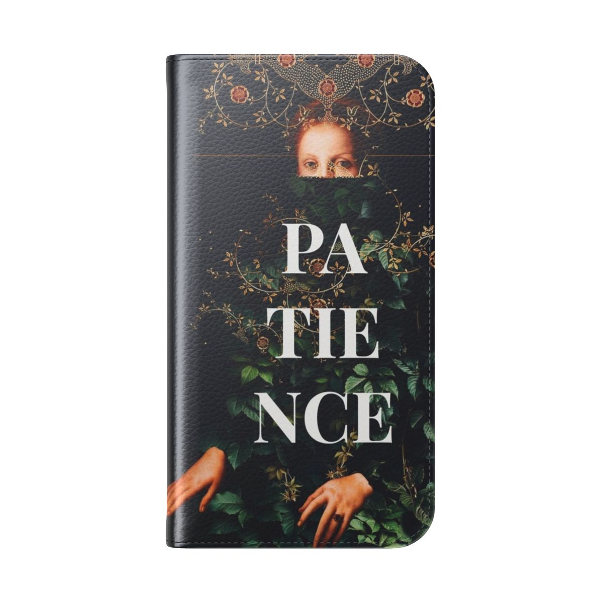 Vintage collage phone case featuring a surrealist portrait with floral and botanical elements - Folded Back