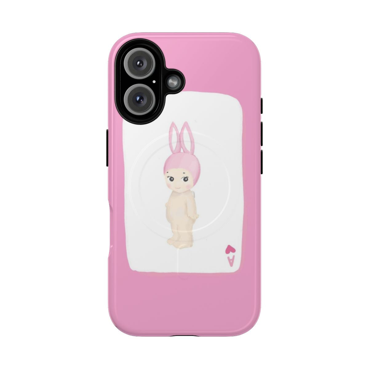 Colorful pink and pastel Sonny Angel inspired phone case with cute stickers and aesthetic designs.