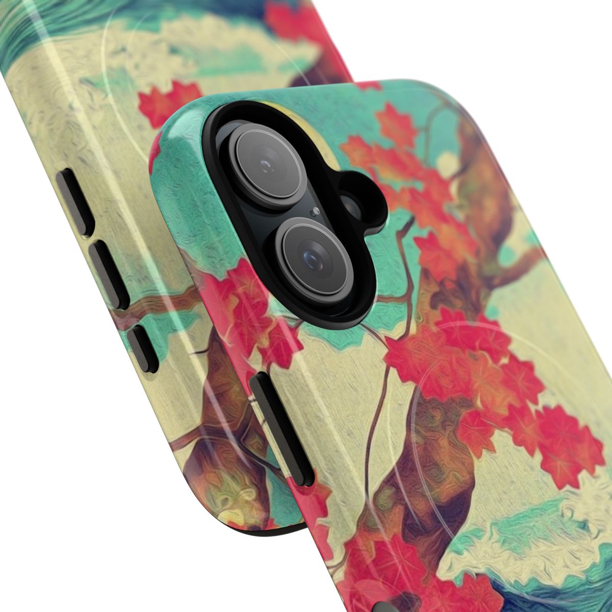 Stunning nature landscape with ocean waves and trees, printed on a magnetic tough phone case. - Detail