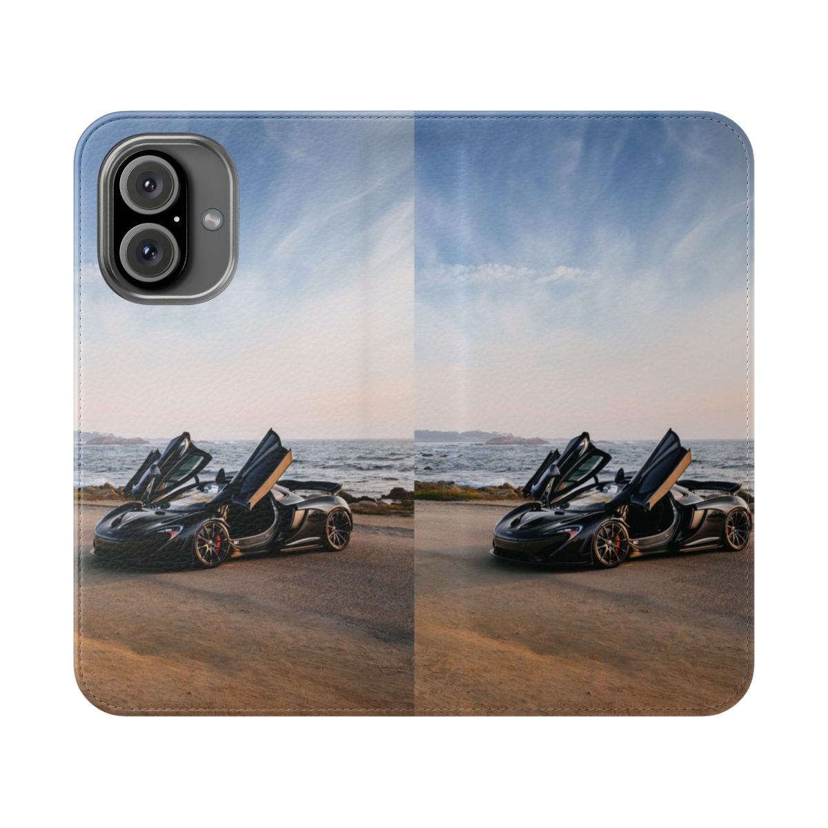 Flip cover phone case with McLaren P1 supercar design