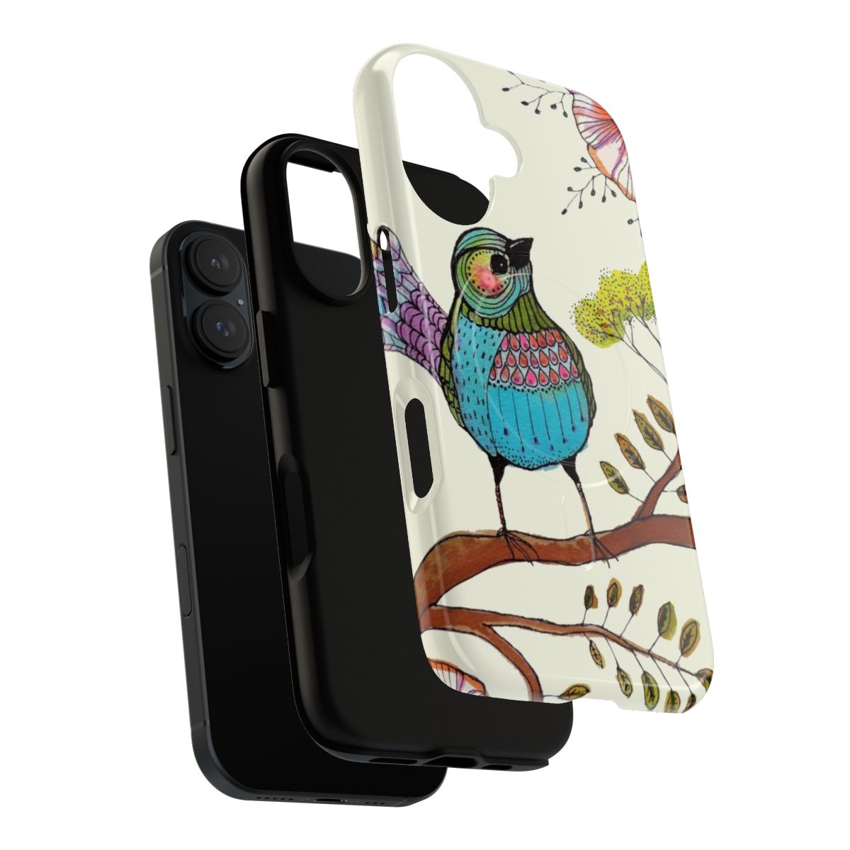 A colorful and vibrant watercolor phone case featuring a whimsical floral and musical note design. - Layers