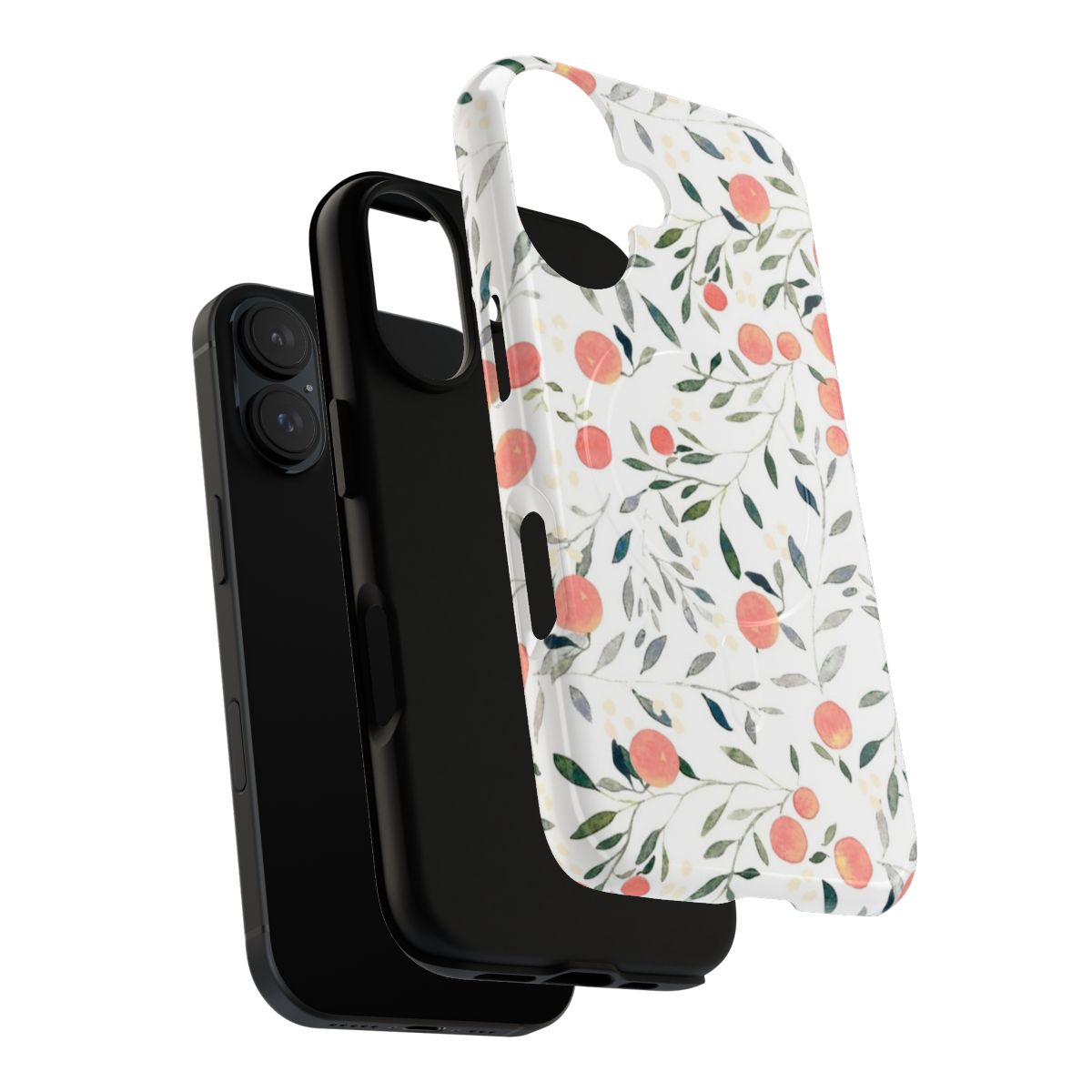 Peach and floral botanical design phone case with magnetic closure - Layers