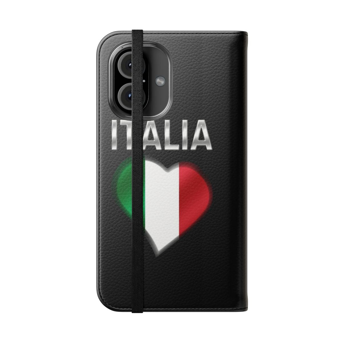 Metallic flip phone case with Italian flag and heart design - Folded Front