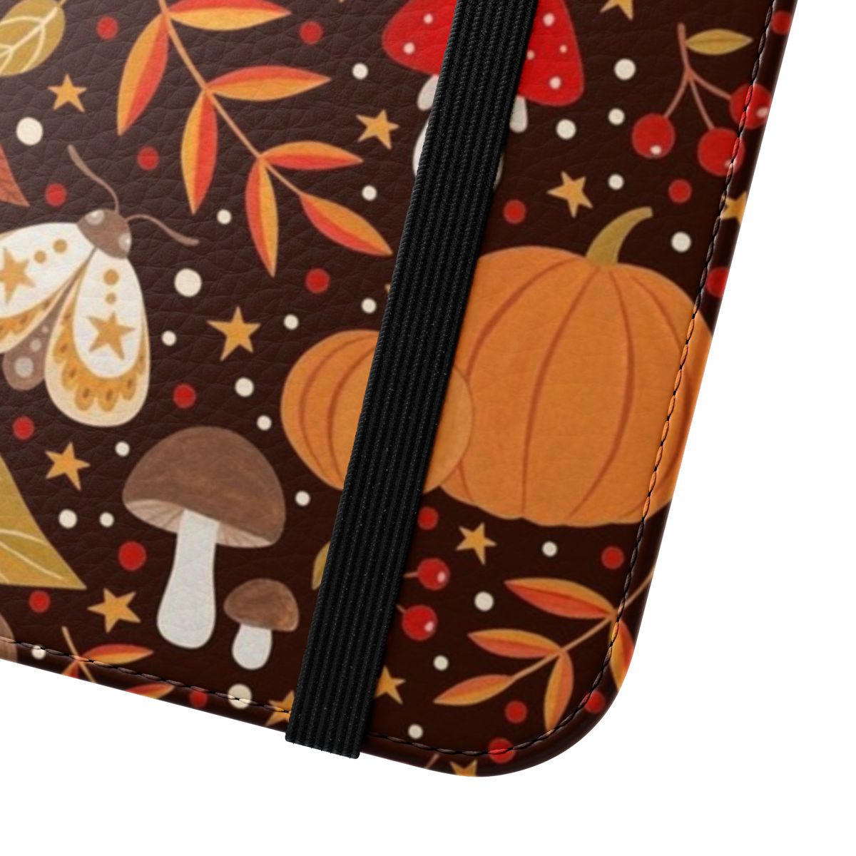 Autumn elements phone case with leaves, berries, pumpkins, and nature motifs - Close Up