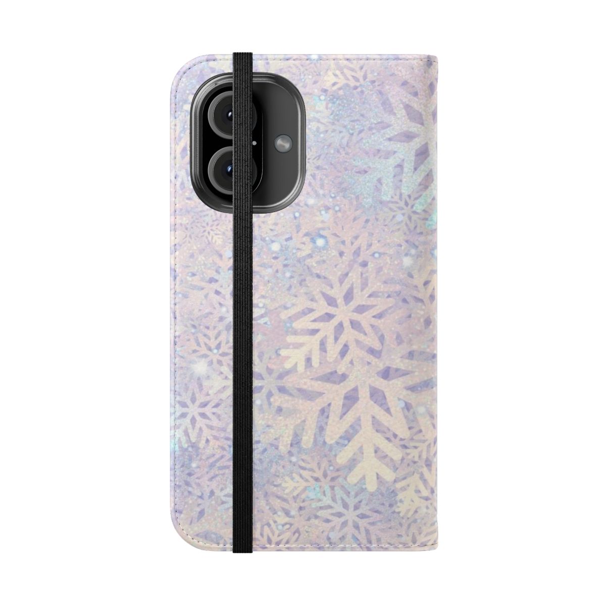 Pastel-colored snowflake design on a flip cover phone case - Folded Front