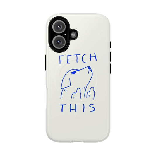 A stylish magnetic tough phone case featuring a minimalist line art or pop art dog design.