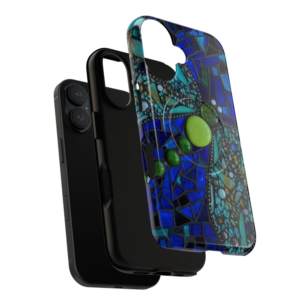 Exquisite stained glass mosaic dragonfly design on a magnetic phone case - Layers