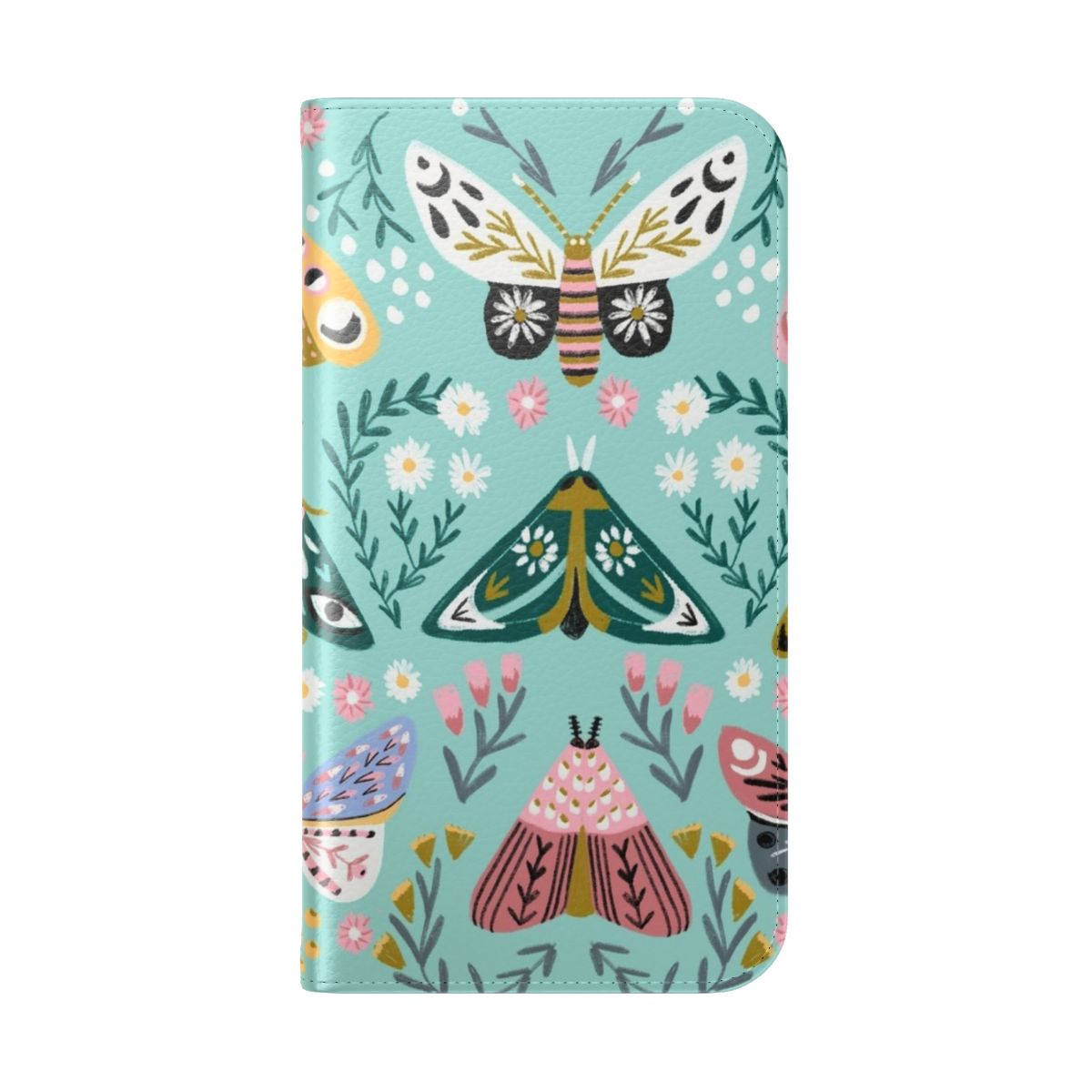 Butterfly garden floral phone case with daisies, flowers, and butterflies - Folded Back