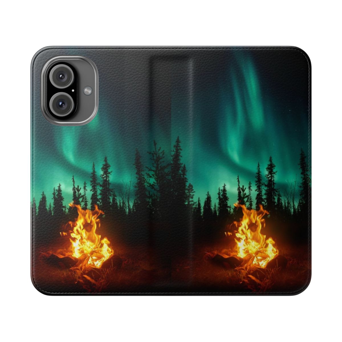 Vibrant Northern Lights and Campfire Inspired Phone Case