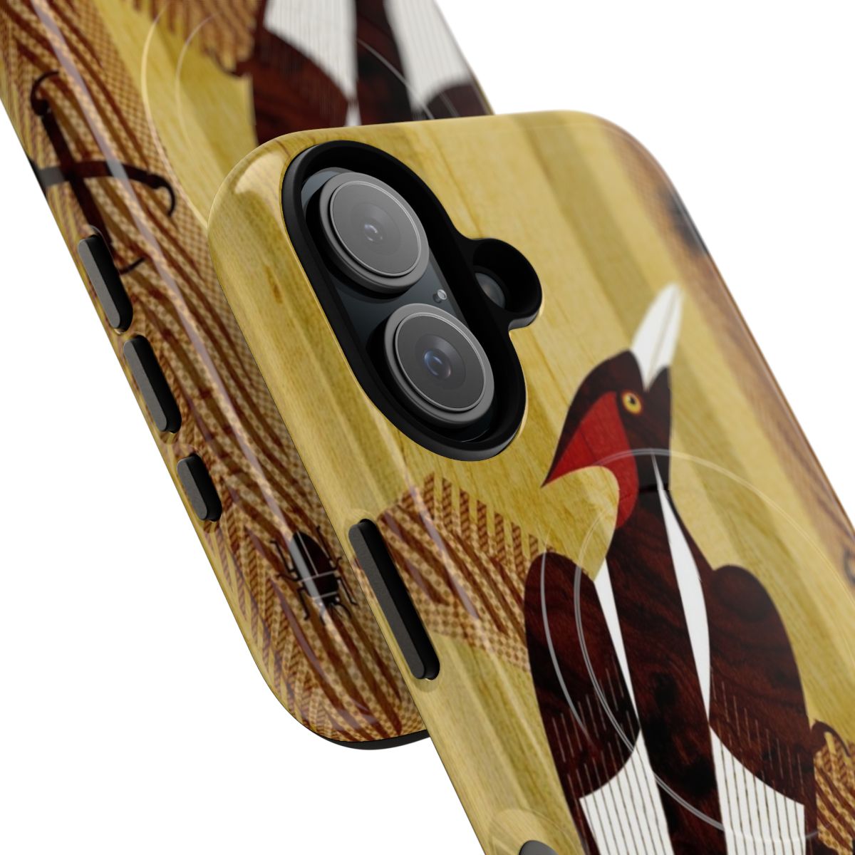 Digital illustration of the extinct ivory-billed woodpecker on a phone case - Detail