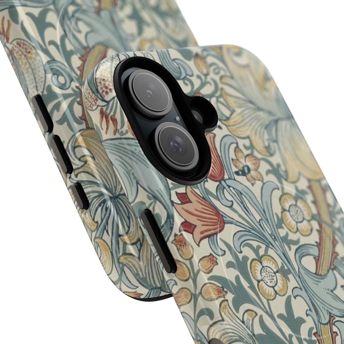 Magnetic tough phone case featuring botanical art inspired by the designs of William Morris - Detail