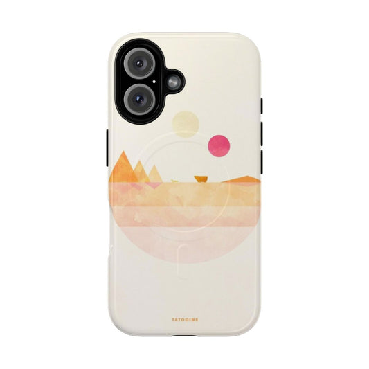 Tough phone case with a minimalist Tatooine landscape design