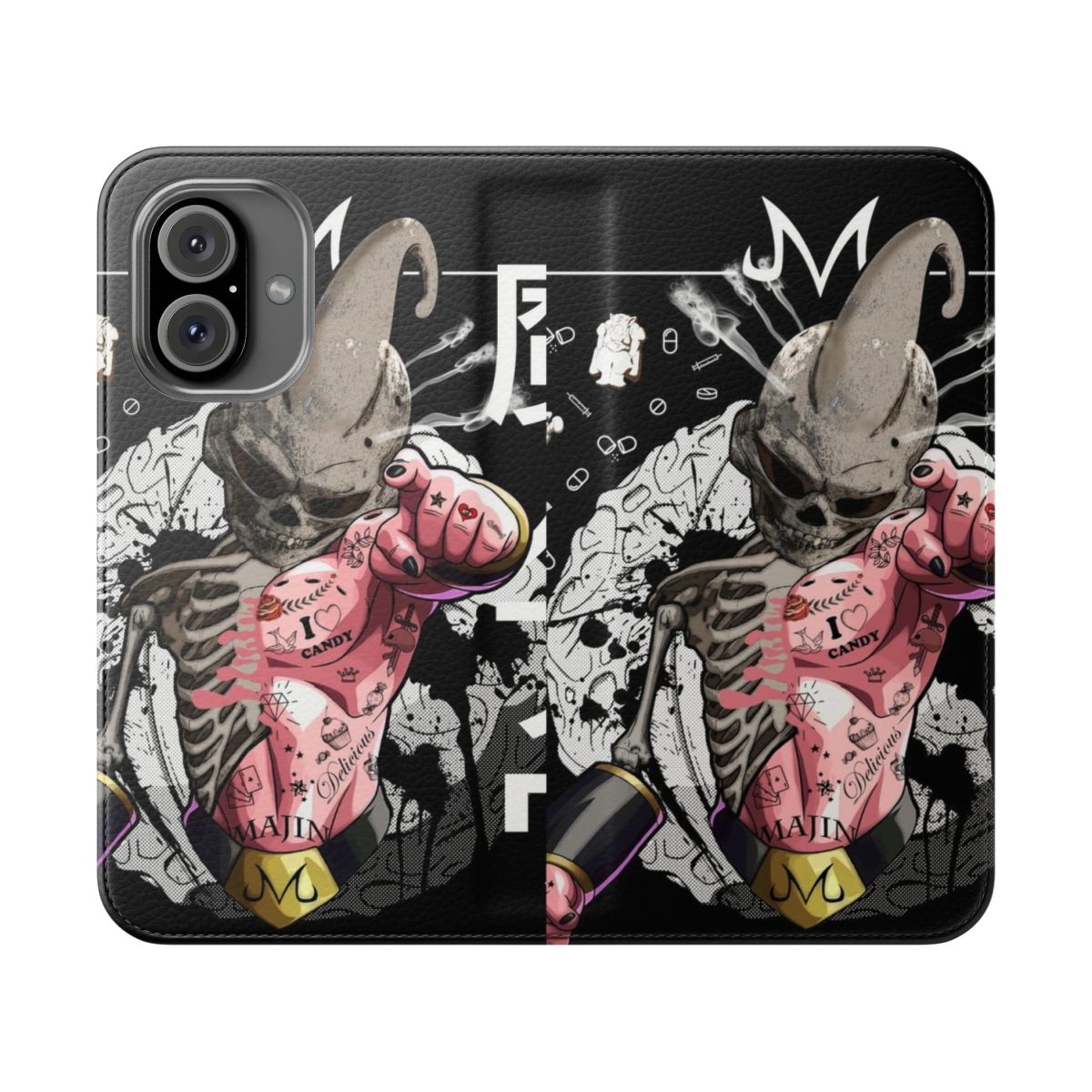 Anime-inspired phone case featuring Majin Buu, Vegeta, and Goku from the Dragon Ball series.