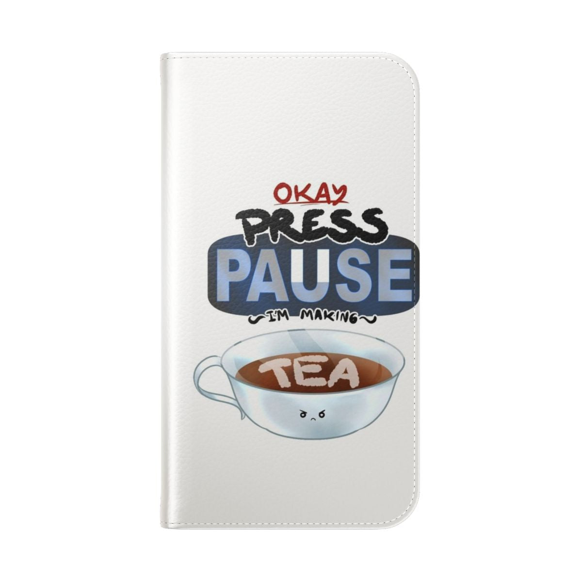 Flip cover phone case with a "Rage Quit Tea Break" design for gamers - Folded Back