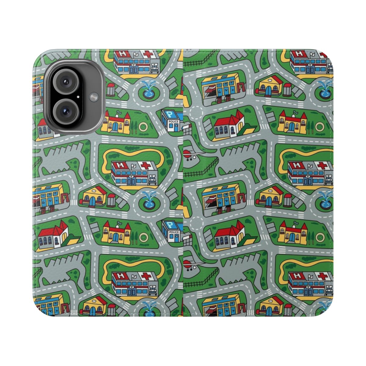 Vintage 90s-inspired phone case with a nostalgic car city road rug pattern, perfect for a retro or throwback aesthetic.