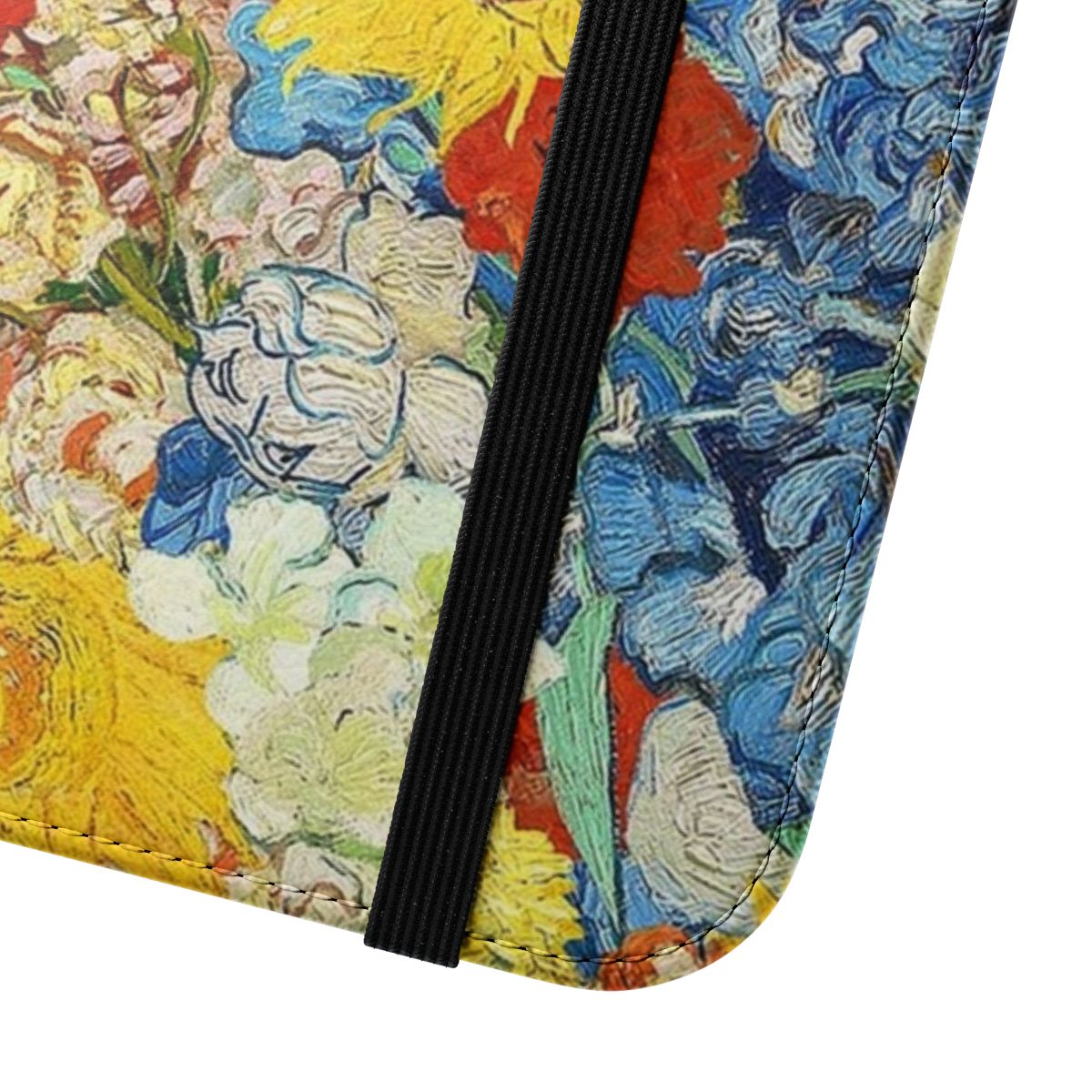 Colorful phone case featuring a digital collage design inspired by the artwork of Vincent Van Gogh. - Close Up