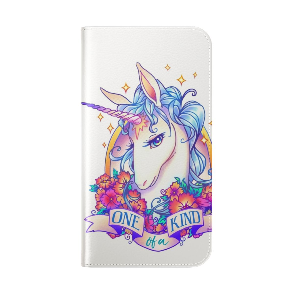 Unicorn phone case with fantasy creature and tattoo style design - Folded Back