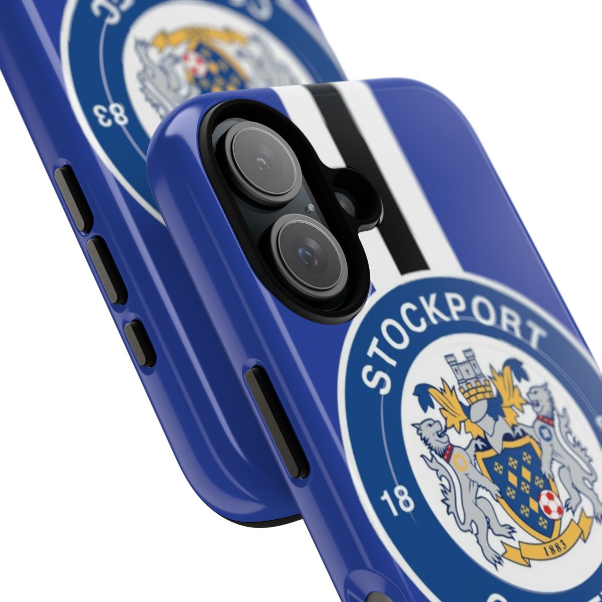 Stockport County-themed phone case with black and white stripes - Detail