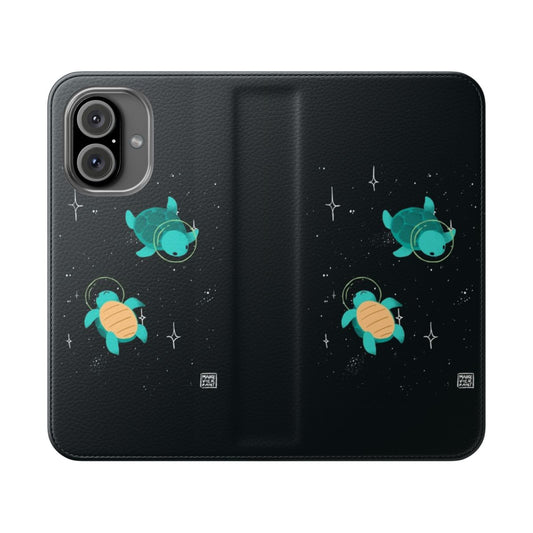 Vibrant phone case with whimsical space turtles design