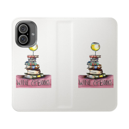 Flip cover phone case with a wine and books design for book and wine lovers