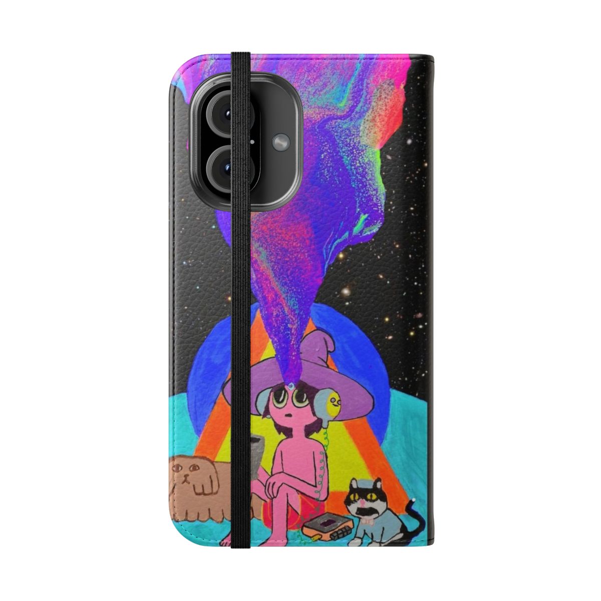 Trippy psychedelic animated phone case with cosmic, neon, and abstract designs - Folded Front