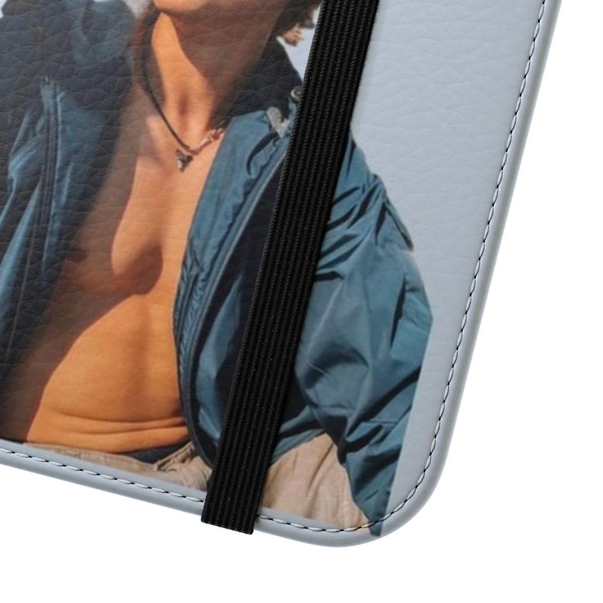 Outer Banks-themed flip cover phone case with Rudy Pankow character design - Close Up