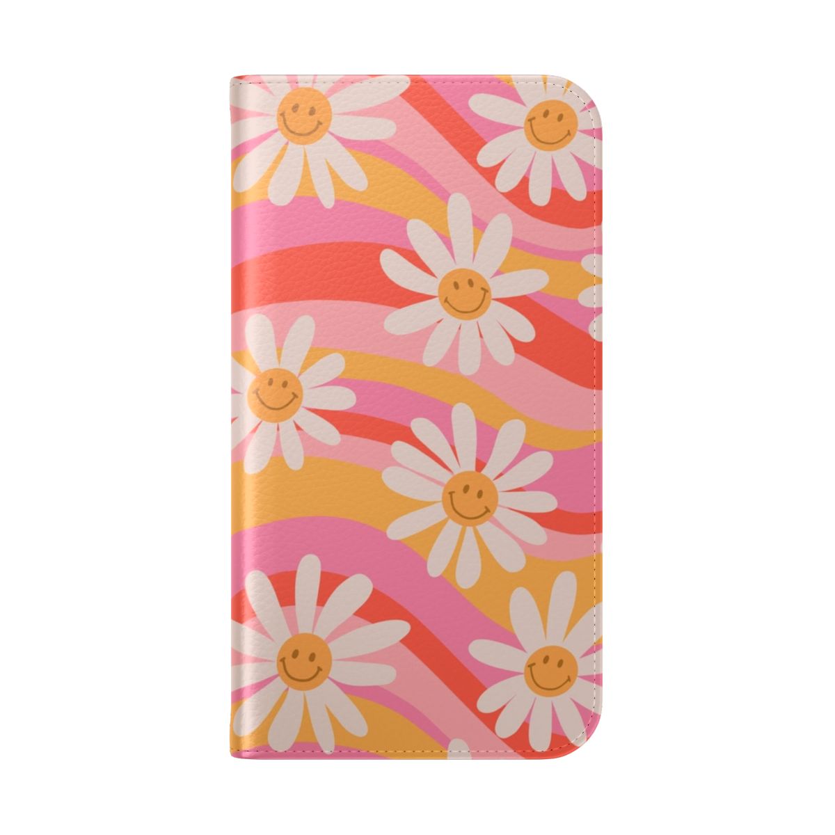 Vibrant wavy daisies pattern on a flip cover phone case - Folded Back