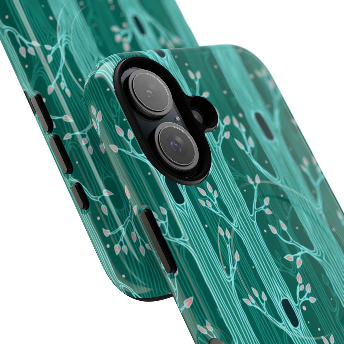 Emerald forest seamless pattern with trees phone case - Detail