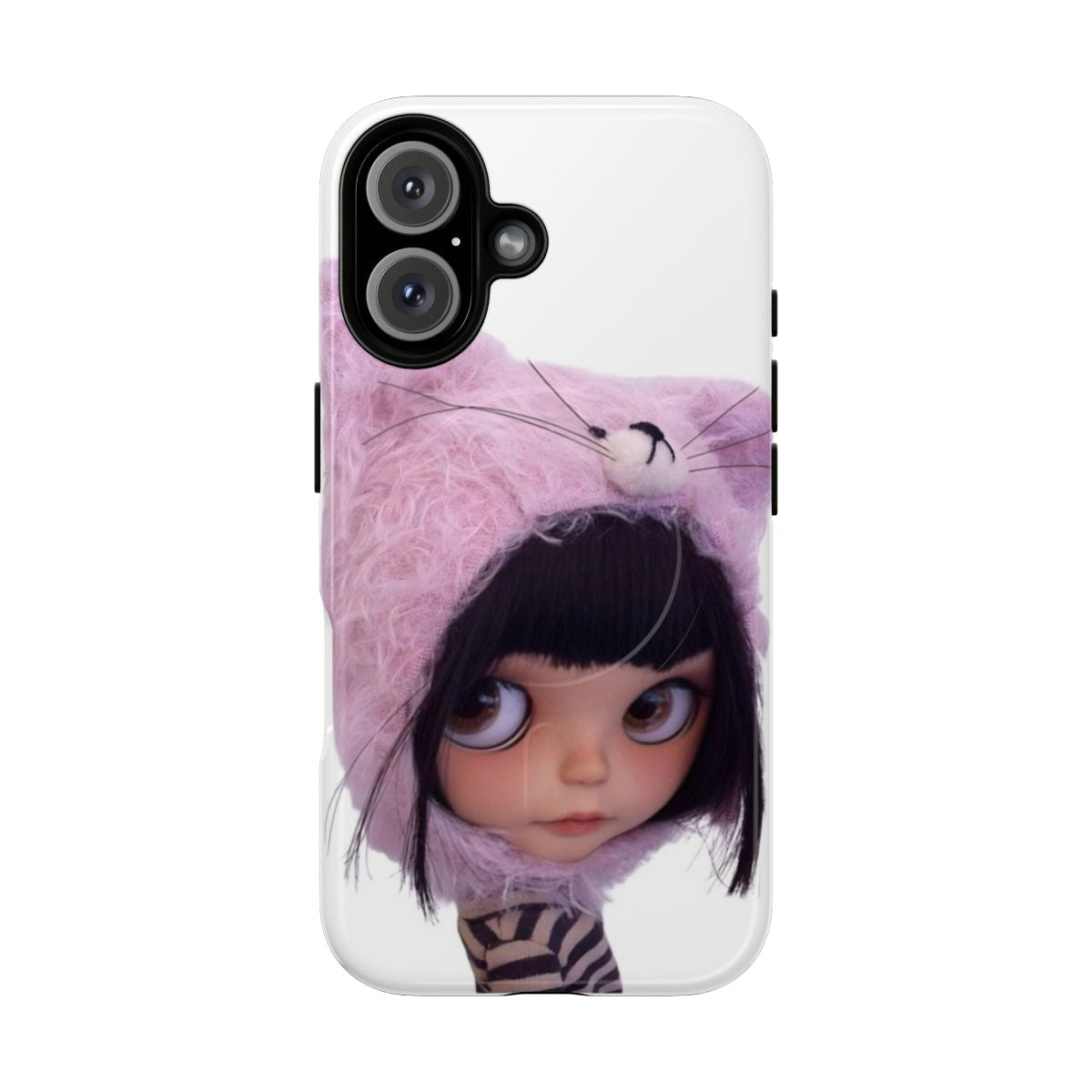 Fashionable phone case featuring a kitty-inspired Blythe doll design