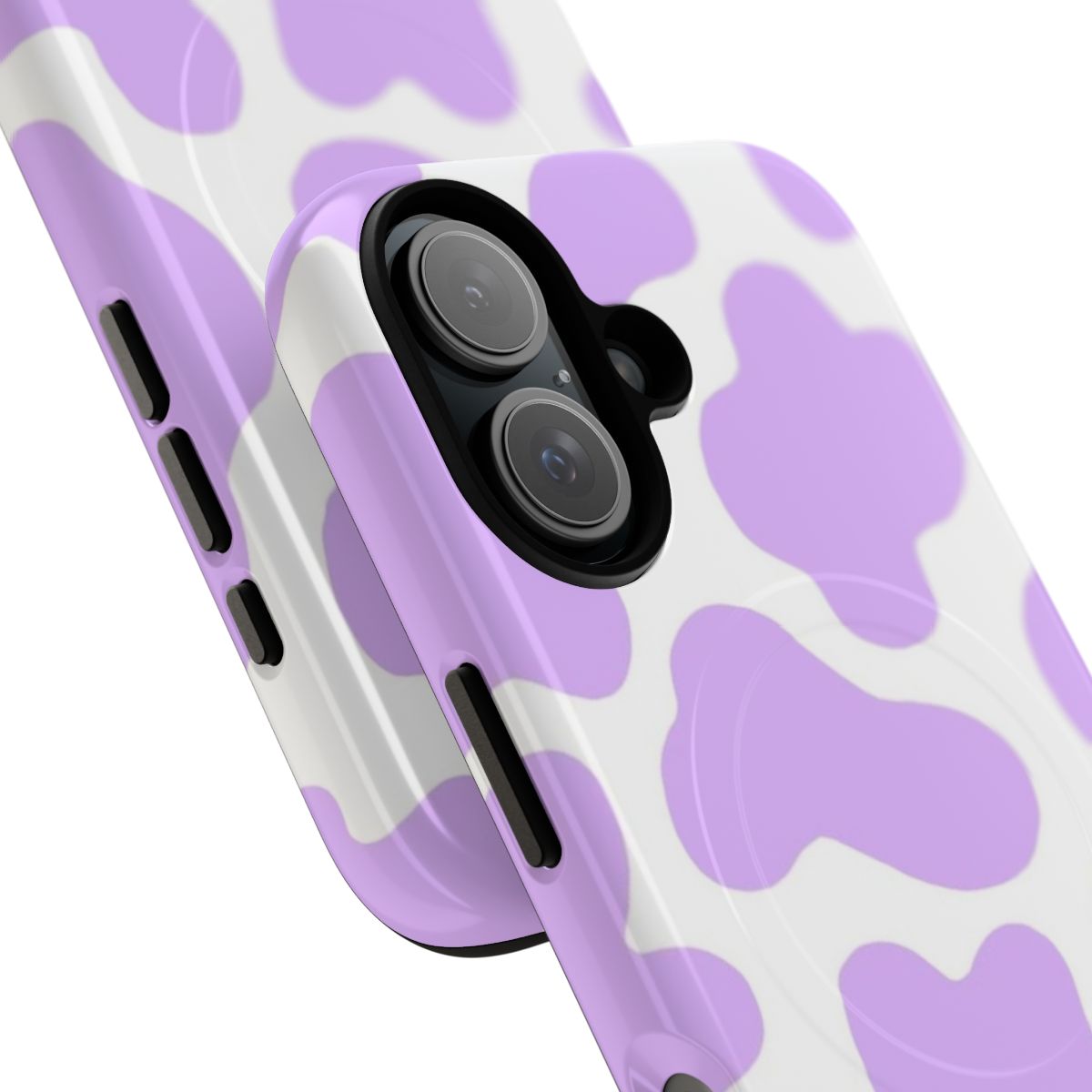 Purple and white cow print pattern magnetic protective phone case - Detail