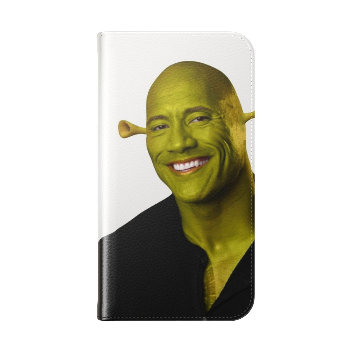 Shrek-themed flip cover phone case featuring Dwayne "The Rock" Johnson - Folded Back