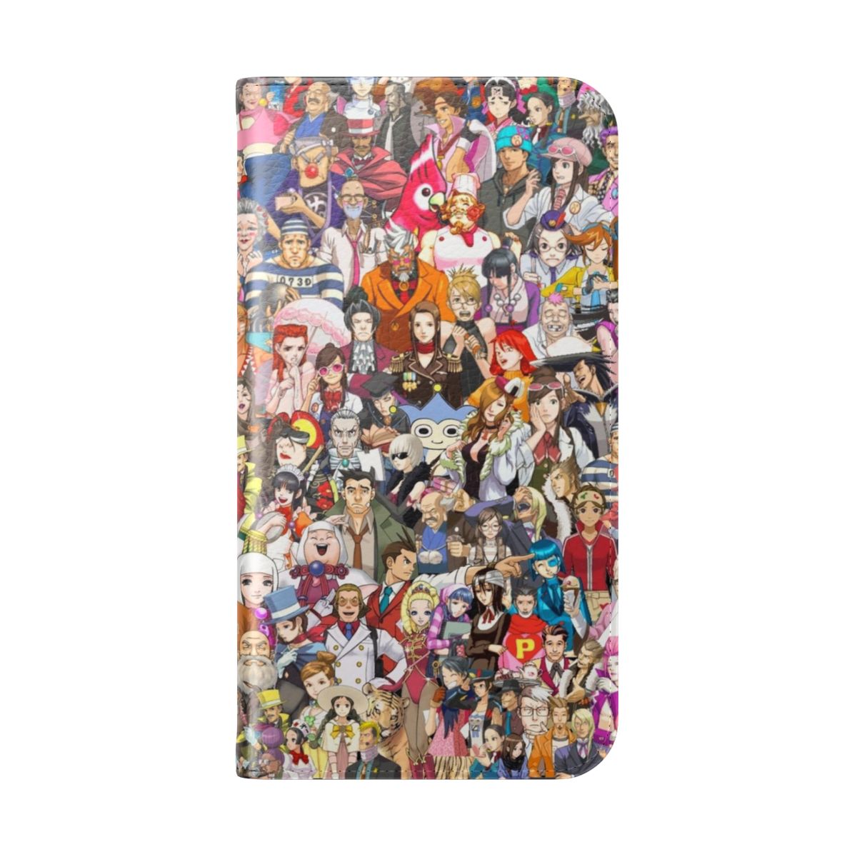 Ace Attorney-inspired flip cover phone case featuring iconic characters and legal themes - Folded Back