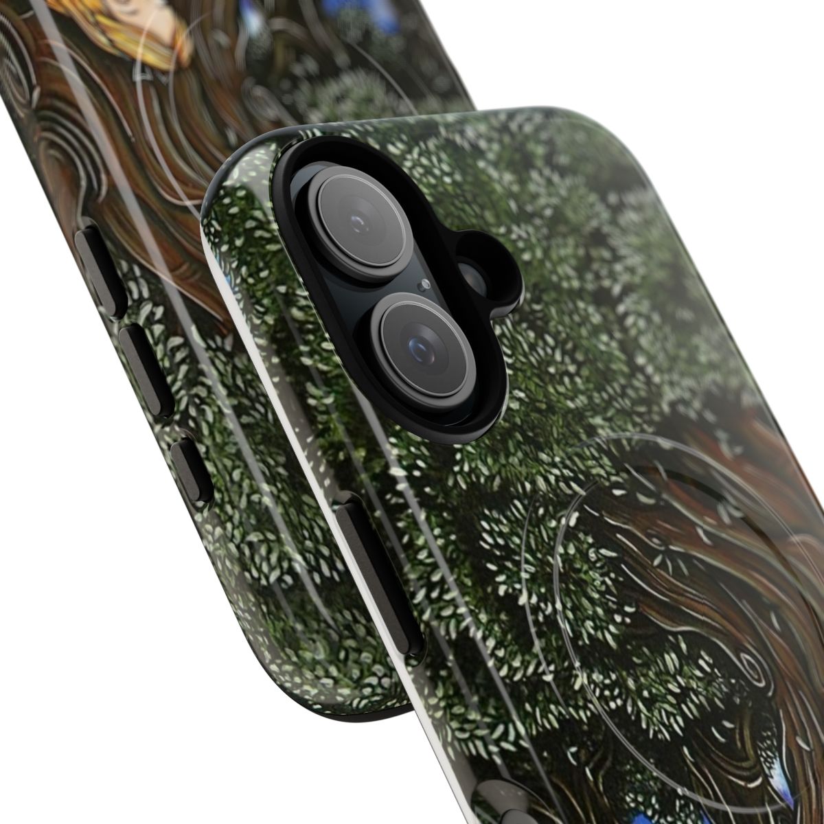 Magnetic tough phone case featuring original artwork inspired by Alice in Wonderland and fantasy nature scenes. - Detail