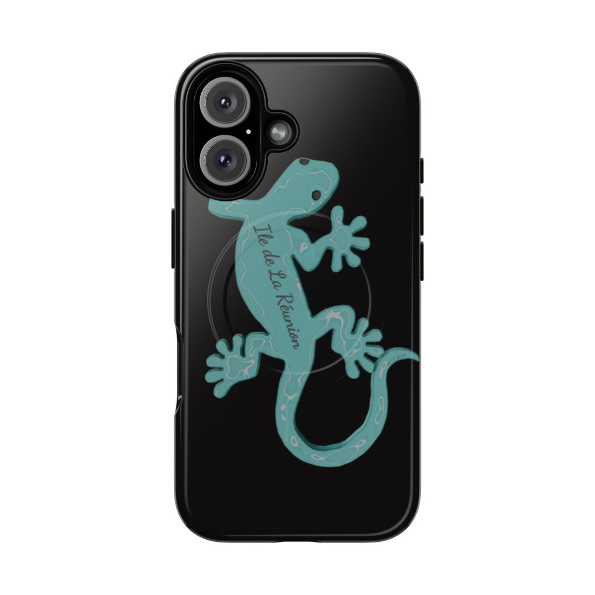 Blue Reunion Island Magnetic Tough Phone Case featuring a margouillat gecko