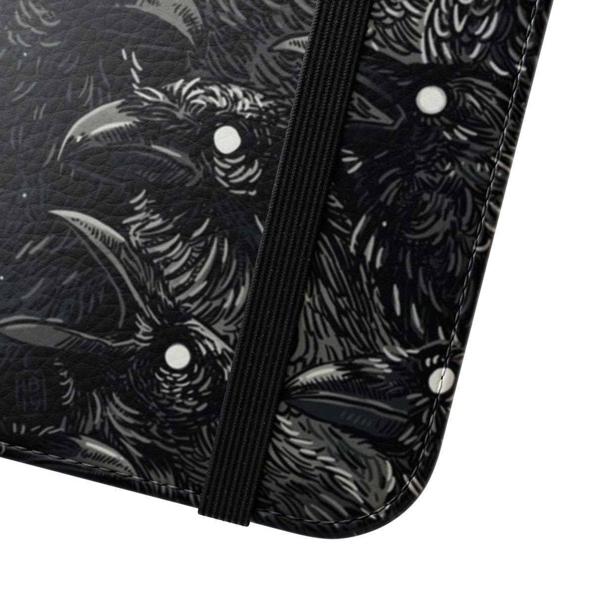 Raven pattern phone case with a dark, mystical design - Close Up