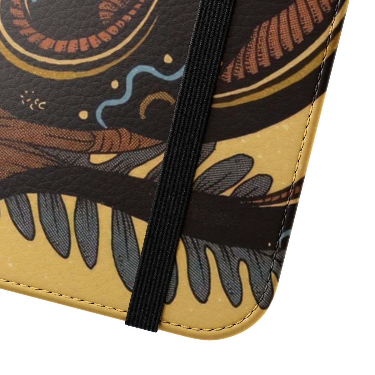 Handcrafted snake-themed flip cover phone case with a modern, artisanal design. - Close Up