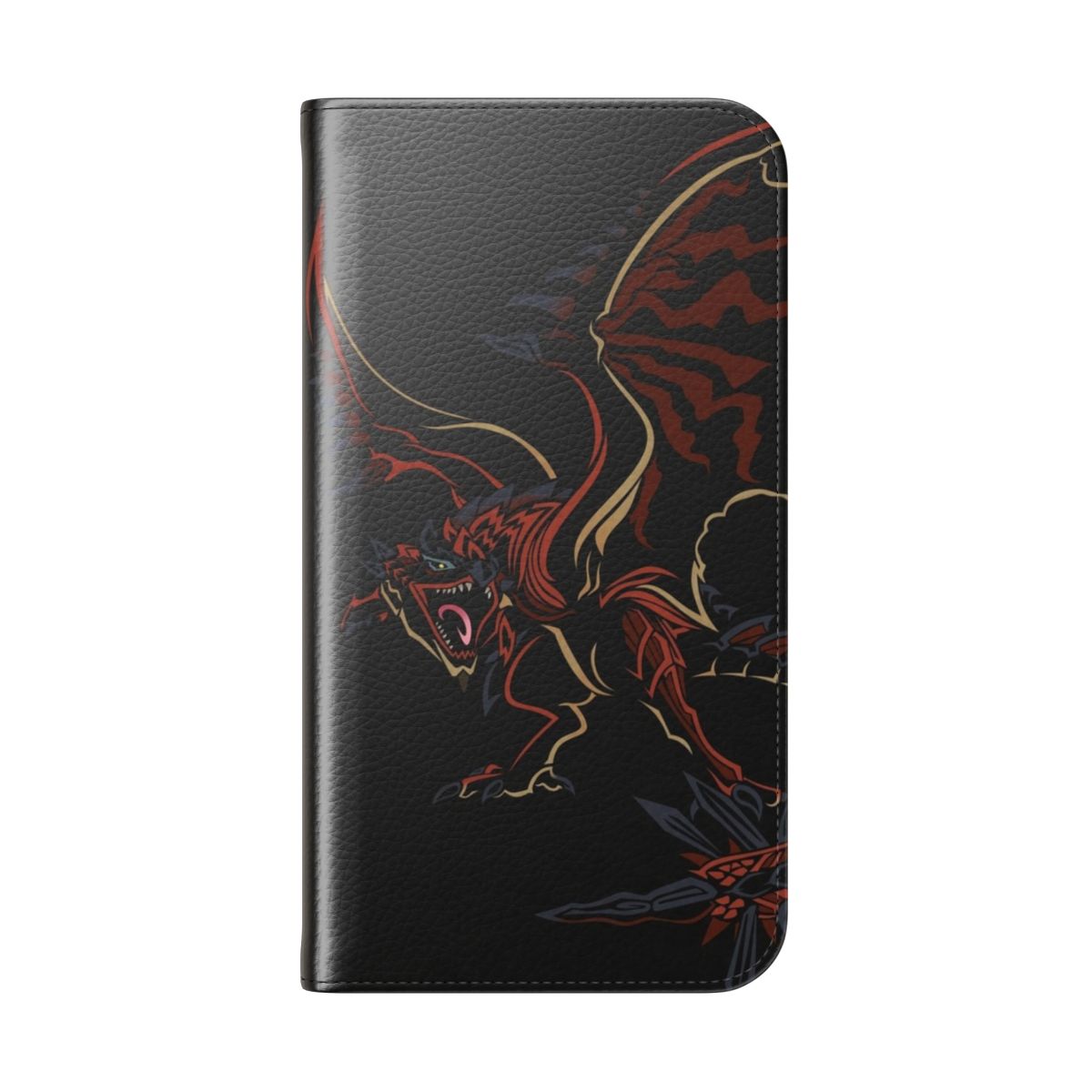 Detailed Rathalos-inspired fantasy flip cover phone case for Monster Hunter World fans - Folded Back